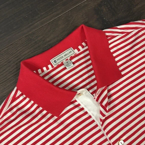 Peter Millar Men’s Polo Shirt Size Medium Red and White Striped - Picture 3 of 7